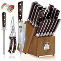 17-Pack kitchen knife set, wooden blocks,sharp high carbon stainless steel blades,hardwood handles,Sharpener,chicken bone clipper,microfiber towels,gift packaging,for families, restaurants, chefs. - color: Wooden