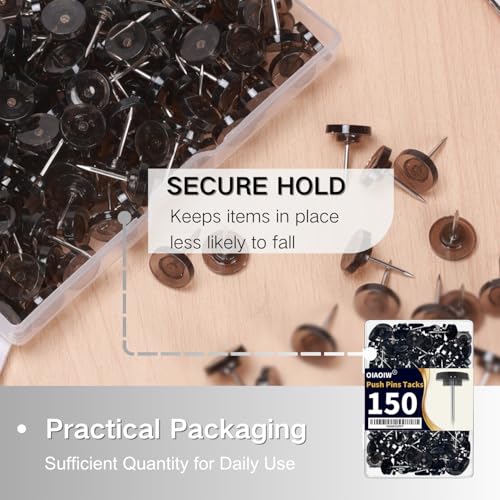 150PCS Black Clear Thumb Tacks for wall Push pins thumbtacks for Hanging - color: Clear Black