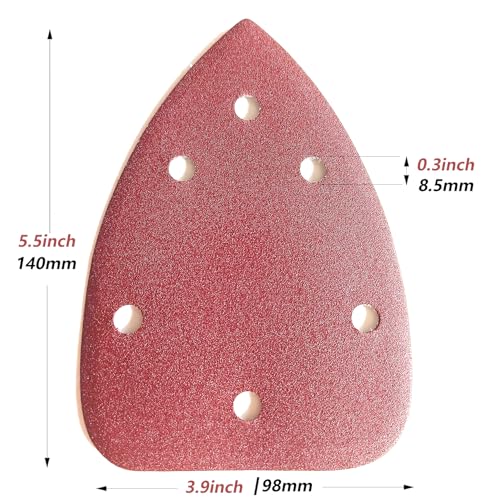 100 PCS Mouse Detail Sander Sandpaper 6 Holes, 60 Grit Hook and Loop Detail Sandpaper Aluminum 0xide Mouse Sanding Pads Triangular Sanding Sheets for Detail Mouse Sander - size: 6 Holes-60 Grit