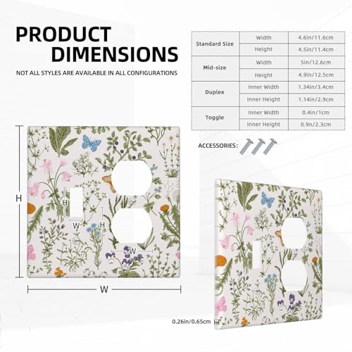 Botanical Herbs Floral Vintage Butterfly Wildflowers Wallplates 1 Toggle 1 Duplex Switch Plate Electrical GFCI Faceplate Decorative Light Switch Covers for Farmhouse Living Room Decor - color: Botanical Herbs Floral Vintage Butterfly Wildflowers, size: 1
