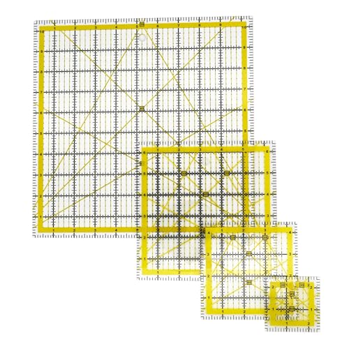 Quilting Rulers Sewing Ruler,Acrylic Quilting Ruler Templates,Precision Cutting Tools for Patchwork Fabric,Sewing Supplies Yellow(2.5"X2.5",4.5"X4.5",6.5"X6.5",10.5"X10.5") - color: Yellow