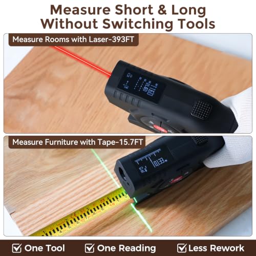 393Ft Digital Tape Measure 3-in-1 Laser Tape Measure & 16ft Tape
