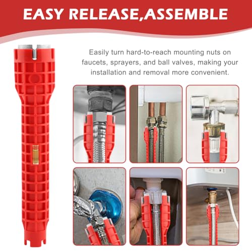 Saycker 8 in 1 Kitchen Faucet Sink Basin Wrench, Pipe Wrench Plumbing Tool - color: Red,8 In1