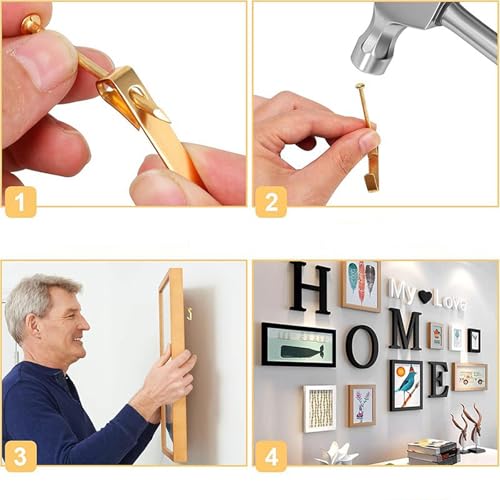 210Pcs Picture Hanging Kit with 20LB/30LB/50LB, Wall Hook with Nails for Hanging Picture, Metal Hangers Hook for Drywall & Wooden Wall - color: Gold