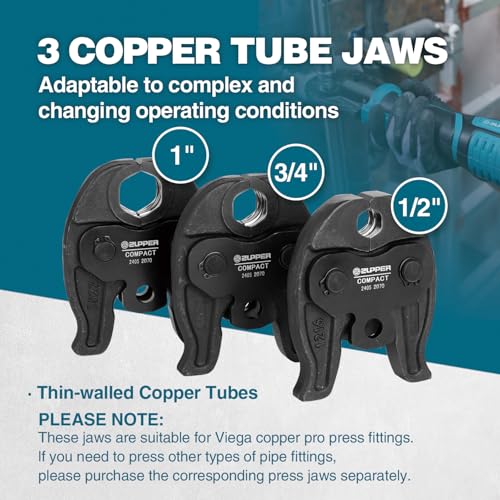 ZUPPER Compact Press Tool Kit for 1/2", 3/4", 1" Copper Pipes - style: MP-2430 (kit with 3 VUS Copper Press Jaws 1/2", 3/4", 1")