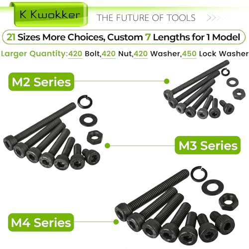 Hex Socket Metric Bolt Assortment, 1713Pcs M2 M3 M4 - size: A. M2 M3 M4