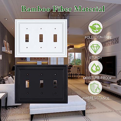 Matte Black Decorative Outlet Covers Wall Plates, Bamboo Fiber Light Switch Covers, Natural Material Electric Receptacle Switch Plate Outlet Cover of various styles (3 Gang Toggle 1 Pack) - size: 3 Gang Toggle 1 Pack