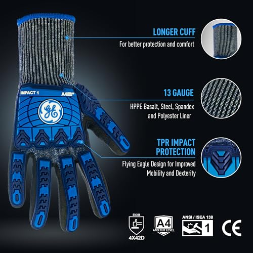 GE TPR Impact Level 1 Gloves, Micro Foam Nitrile Dipped, ANSI Cut 4, 13 GA - size: XX-Large