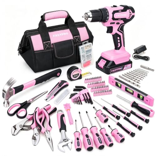 FASTPRO 232-Piece Pink Drill Set for Women, Pink Tool Set with Bag - color: Pink