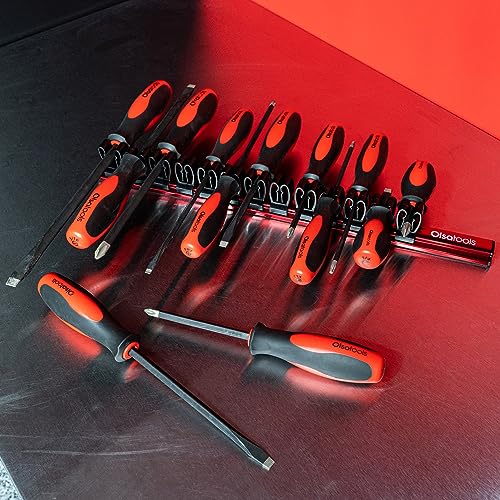 Olsa Tools Magnetic Screwdriver Organizer, Red, Holds 16 Screwdrivers - color: Red Organizer / Black Clips