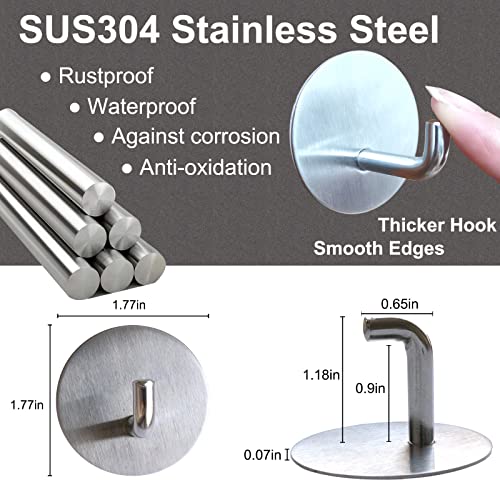 Silver Adhesive Hooks for Wall No Damage Heavy-Duty 15lb(Max) 8 Packs, Sticky Hangers for Hanging, Stainless Steel, Removable, Waterproof, Oilproof and Rustproof for Bathroom Kitchen Home - color: Silver