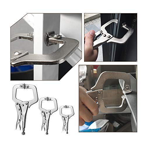 Anxingo 3 Pack Heavy Duty C-Clamp Locking Pliers Set (6" Swivel + 9" Swivel + 11" Swivel Tips) C Clamps with Swivel Pads for Craftsmen Home Workshop - size: 6" + 9" + 11"