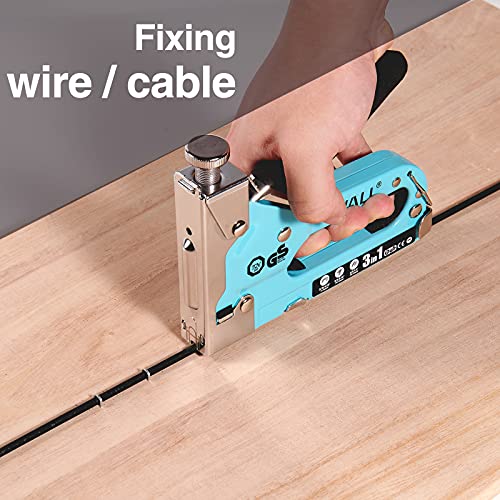 SHALL Staple Gun Heavy Duty, 3-in-1 Upholstery Staple Gun Kit with 3000 Staples, Staple Remover, Manual Brad Nailer with Specific Staples Outlet Position Indicator - color: Blue, size: 3-in-1