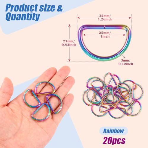 PECMER Rainbow 1 Inch D-ring Welded -20 PCS D Rings Buckle for Sewing Bag Hardware Webbing Straps Belt Ring Dog Collar Making Supplies-25mm - color: Rainbow D-ring-20 Pcs-1 Inch