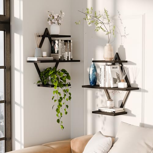 Floating Wall Shelves, Set of 2, Black - color: Black