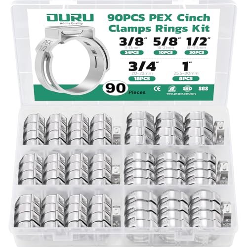 OURU 90PCS Pex Cinch Clamp Rings Assortment Kit, 3/8",1/2",3/4",5/8",1" - size: 90PCS KIT