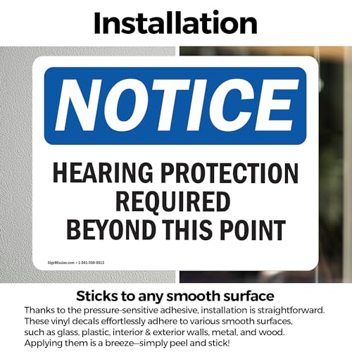 (2 Pack) Hearing Protection Required Beyond This Point OSHA Notice Sign 5 Inch X 3.5 Inch Vinyl Label Decal Sticker Weather Resistant, UV Protected for Workplace, Business, and Construction Site, Made in the USA - size: 5 Inch X 3.5 Inch, style: Vinyl Dec