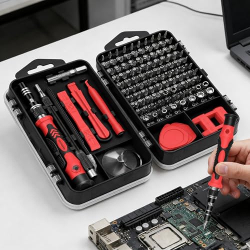 Screwdriver Set Precision Repair Tool Kit with Magnetic Bits and Storage Case for Electronics and Household Use - color: Red