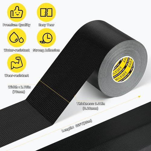 Cloth Duct Window Seal Strip Tape,Black,2.75inch x 66FT - color: Black, size: 2.75inch x 66FT