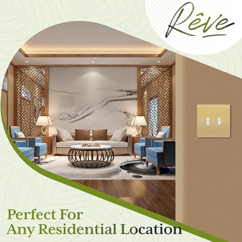 TG Mid-Size Screwless Double Toggle Light Switch Cover Plate, 2-Gang, Gold - color: Gold, size: 2 Gang