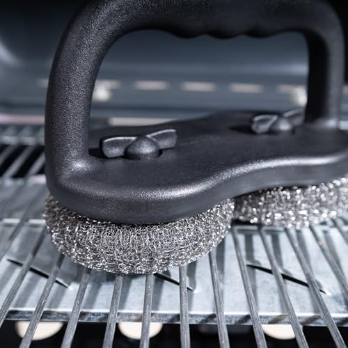 Handheld Grill Brush for Outdoor Grill, Replaceable, 2pcs Stainless Steel Washing Pads