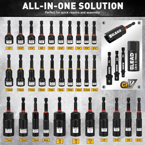 58-Piece Magnetic Impact Nut Driver Set, Metric & SAE Mini Combination Wrench Set, Impact Socket Adapter, 3LBS Magnetic Pickup Tool, Wing Nut Driver, Universal Socket, 1/4'' Quick-change Bit Extension - style: 58-Piece New Version
