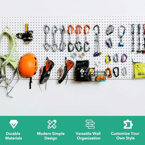 2 Pcs Metal Pegboard Wall Panels - 23.6” x 15.7” Pegboard Wall Organizer System for Walls, Small Peg Board Tool Storage, White Pegboard for Garage, Craft Room, Workbench, Kitchen, Office