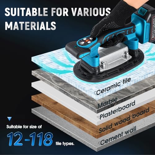 Tile Vibration Tool 250mm Suction Cup 882lbs/400kg Adsorption Handheld Tile Installation Leveling Machine Tile Vibrator Tool for Tiling Leveling Laying Max.28000r/Min 9 Speeds