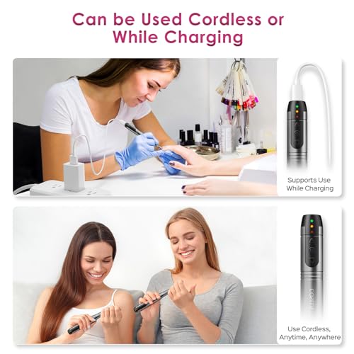 COSLUS C20 Cordless Nail Drill Electric File: Portable All-in-One Kit - color: Grey