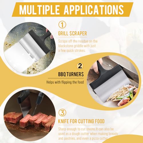 AWEASROY Heavy Duty Griddle Scraper for Blackstone with 5" Handle - color: Deep Black
