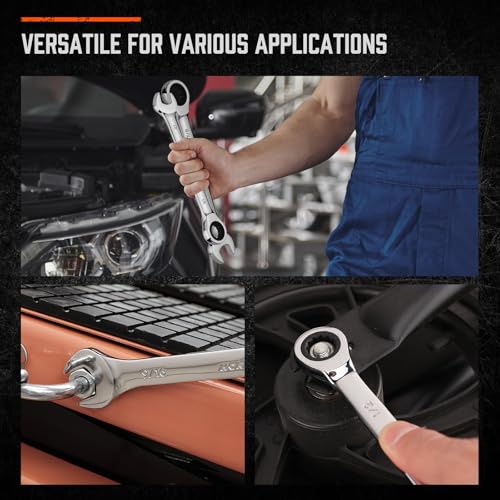 HORUSDY 13-Piece Sturdy Ratcheting Wrench Set | SAE 1/4''–7/8'' | Max Torque Ratchet Combination Wrenches Set with Storage Rack | 72-Tooth | Chrome Vanadium Steel - style: 13pcs SAE Ratchet Wrench Set