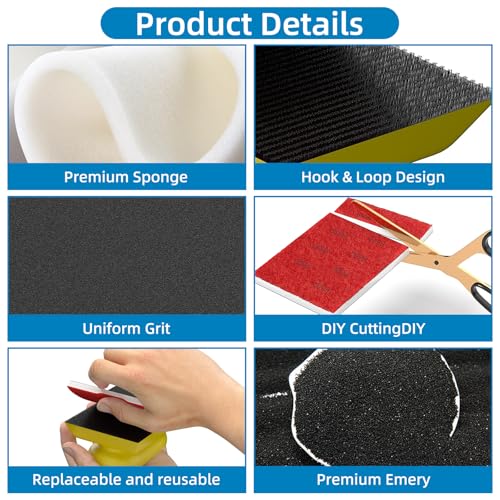 BURMONG Sanding Sponge Set, Reusable 3×4 Inch Wet Dry Foam Sanding Blocks for Wood, Furniture, Metal & Drywall (120-600 Grit Set)