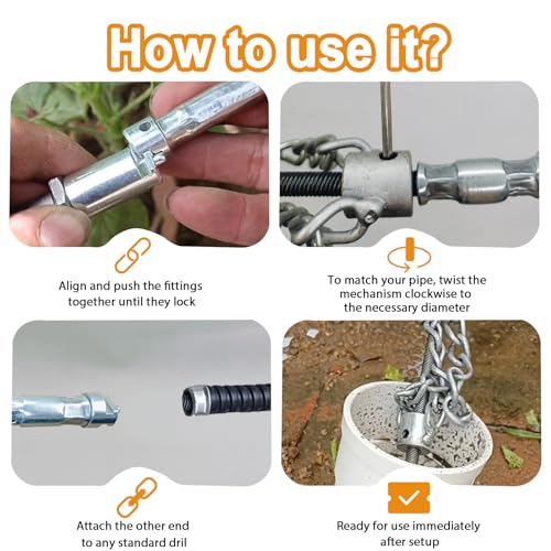 16.4 Ft Flex Shaft Sewer Cleaning Tool, Flex‑Shaft Sewer Descaling Chain, Push-Type Rotary Cable Sewer Dredge for PVC Pipes, Toilets, Traps & Industrial Boilers