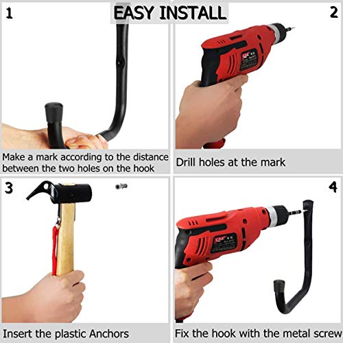 8 Pack Wall Mount Storage Hooks, 9.6IN Garage Utility Hanger for Ladder, Hold Chairs, Garden Tool, Hose, Bike - size: 9.6inch