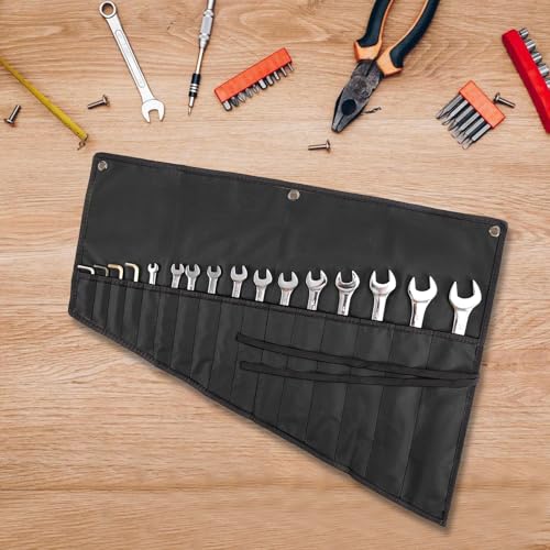 Wrench Organizer, Tool Roll Pouch,16-Pocket Waterproof Oxford Cloth - color: Black