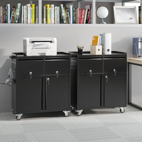 Aobabo Rolling Metal Garage Cabinet with 2 Drawers, Lock and Pegboard - color: Black, size: 18.11"D x 30.31"W x 35.43"H-2 Drawers