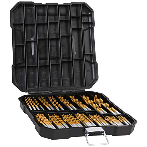 99 Pieces Titanium Twist Drill Bit Set, 135° Tip High Speed Steel, Size from 1/16" up to 3/8", Ideal Drilling in Wood/Cast Iron/Aluminum Alloy/Plastic/Fiberglass, with Hard Storage by HURRICANE - size: 99 Piece Twist Drill Bits Set 135°