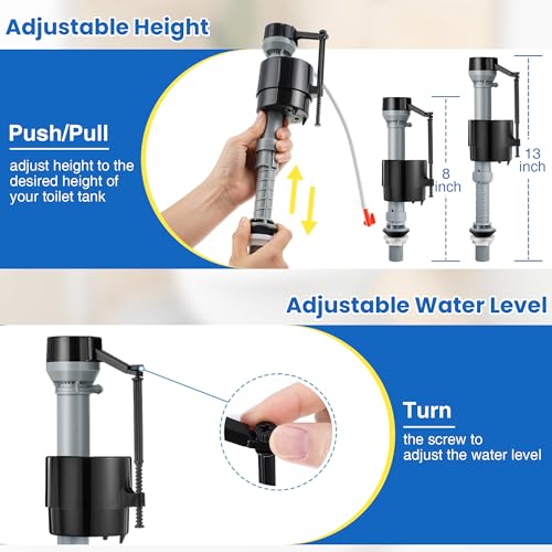 Saillong Universal Toilet Flusher Replacement Kit, Fill Valve, 2-Inch Flapper, Side Mount Handle Lever, Water-Saving, Adjustable Toilet Repair Kit Inside Tank, Easy to Install(1 Set,Dark Grey, Black) - color: Dark Grey, Black