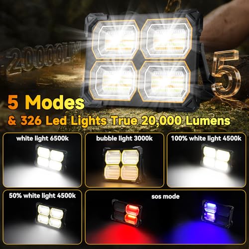 200W 20000LM Solar LED Work Light, 20000mAh Rechargeable, Magnetic IP66 - color: Deep White