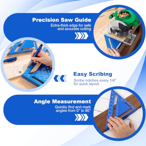4 Pcs Aluminum Rafter Square Set Alloy Metal Carpenter Triangle Ruler Measuring Layout Tool for Woodworking Carpentry DIY Projects Imperial (7 Inch) - size: 7 Inch