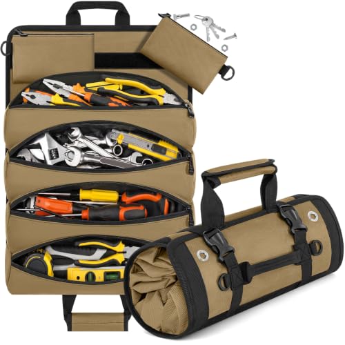ANILD 13 Inch Regular Long Tool Bag Roll Up, Roll Up Tool Bag Organizer - color: Khaki, size: Regular
