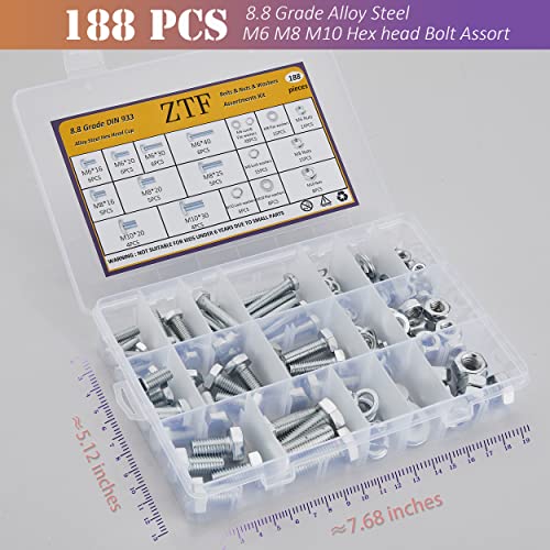 188PCS Nuts and Bolts Assortment Kit M6 M8 M10 Metric Screw Sets - style: silver-M6 M8 M10 Hex Bolts