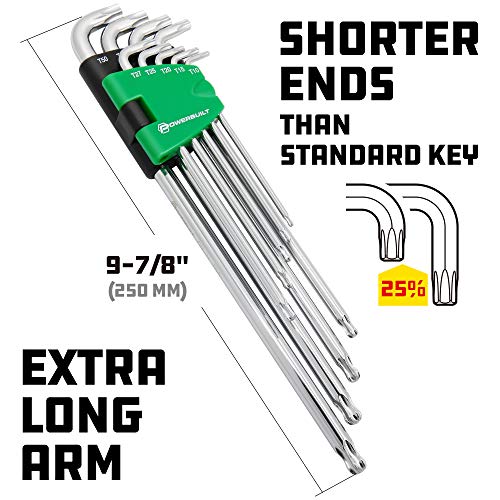 Powerbuilt 9 Piece Star Stubby Long Arm Ball End Hex Key Wrench Set, Allen Hex Key Wrench, Extra Long Arm, Ball End, size T10 to T50-240101 - style: Star