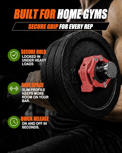 MAXRICH Ultra-Thin 1-Inch Barbell Clamps, Quick Release Weight Clips for 23–30mm Bars, Secure Barbell Collars for Home Gym - color: Brown