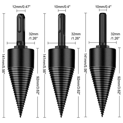 Firewood Log Splitter Drill Bit, 32mm Heavy Duty Screw Cone Driver with 3 Detachable Handles (Round, Square, Hex) Wood Splitter