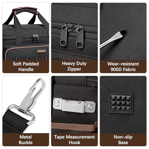 Tool Bags for Men, 17 Inch Heavy Duty, 20 Pockets, Wide Mouth | Full-opening design, 900D Oxford and shoulder strap for worksites, for electricians, mechanics, carpenters and HVAC techs