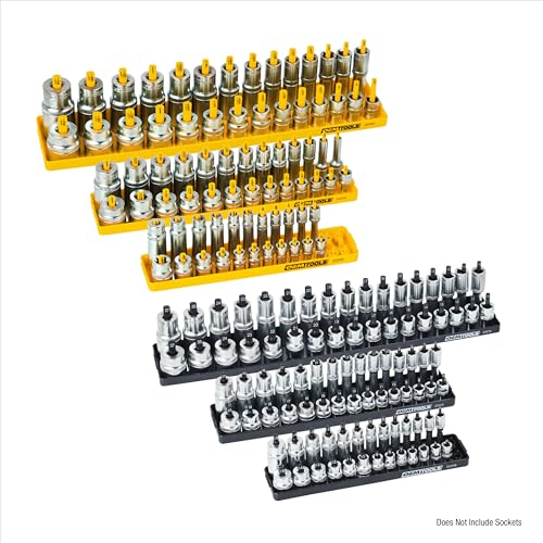 OEMTOOLS 22238 6-Pc SAE & Metric Socket Tray Set for Sizes 1/4", 3/8”, 1/2" - color: Black and Yellow