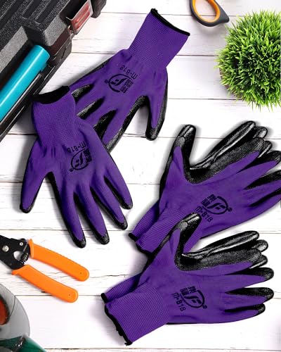 Nuogo 24 Pairs Gardening Gloves for Men Women Rubber Coated Landscaping Work Gloves Safety Work Construction - color: Purple