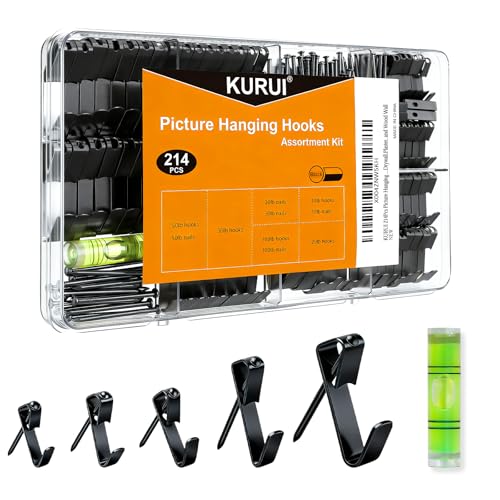 KURUI 214Pcs Picture Hanging Hooks, Renter Friendly Picture Hanging Kit with Heavy Duty Picture Hangers and Hardware Nails, for Frame, Painting, Art and Photo, on Drywall,Plaster, and Wood Wall - color: Black