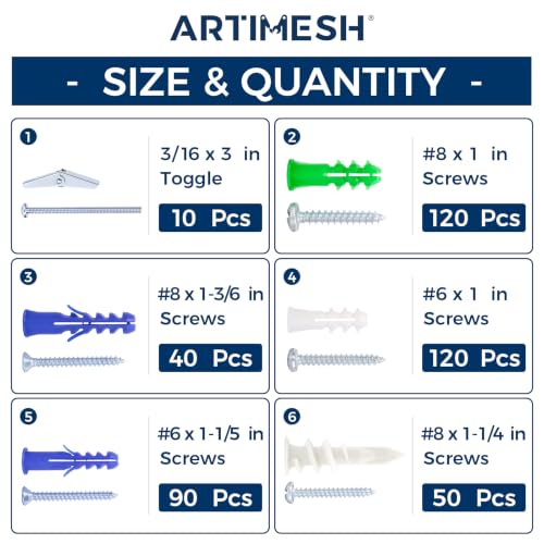 430PCS Wall Anchors Assortment Kit with Drywall Anchors and Screws, Toggle Bolt Anchors, 6 Sizes Picture Frame Hanging Kit